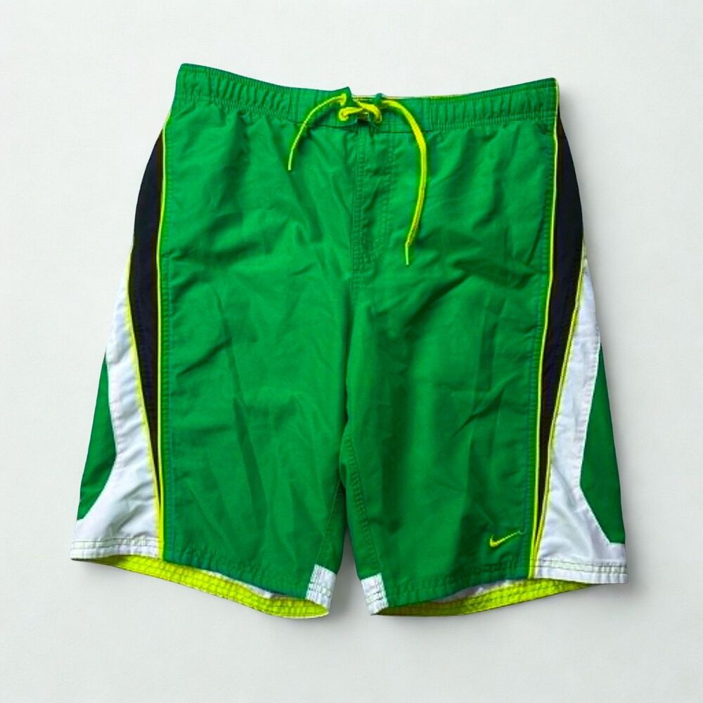Nike Mens Small Green Swim Trunks Mesh Lined Board Shorts Drawstring Beach Pool